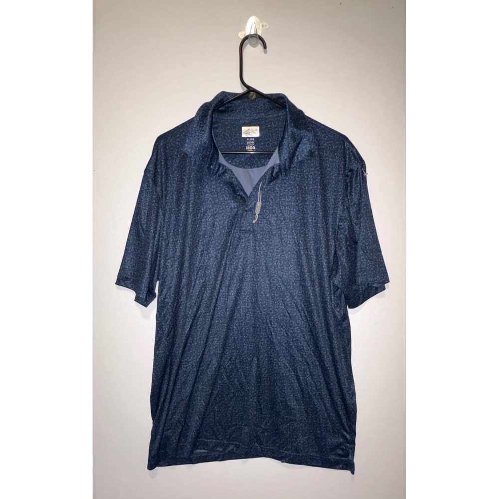 Greg Norman ML75 Golf Polo Recycled Performance Moisture Wicking Navy Print